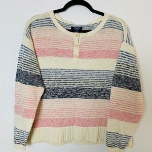 Chaps Striped Sweater Large Boxy Preppy Linen Cotton Blend Jumper